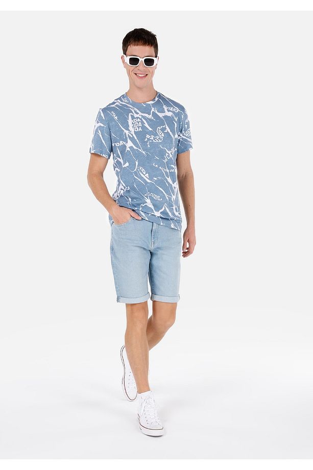 Slim Fit Düşük Bel Erkek İndigo Jean Şort - 3