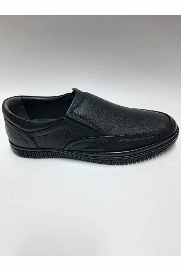 Genuine Leather Black Laceless Summer Daily Comfortable Flexible Rubber Sole Men's Shoes
