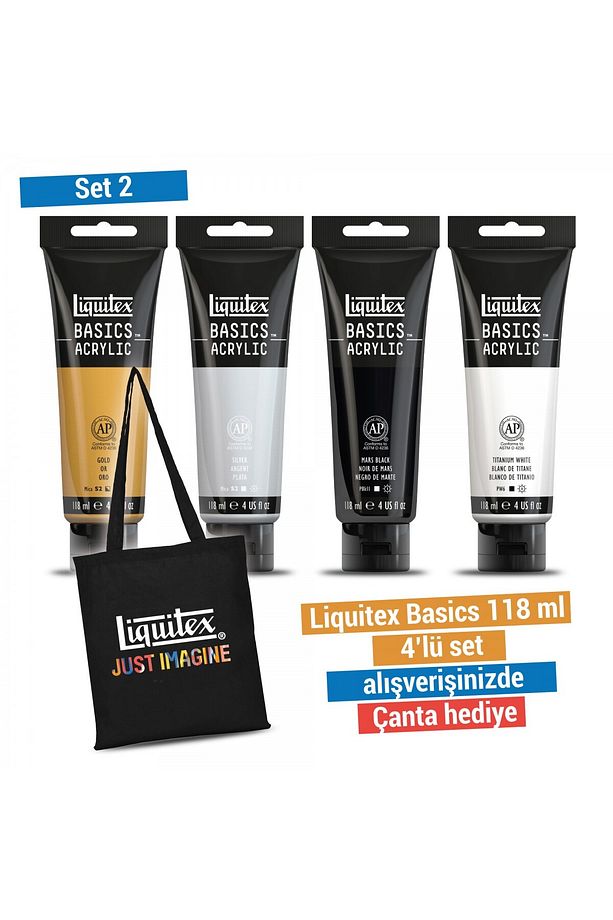 Basics 118ml Monochrome Luxe Colors 4 Renk Akrilik Boya Seti - Çanta Hediyeli - 1