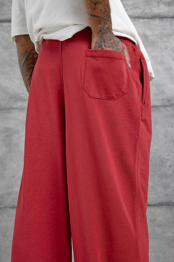 Kırmızı Yıkamalı Basic Baggy Eşofman - 6