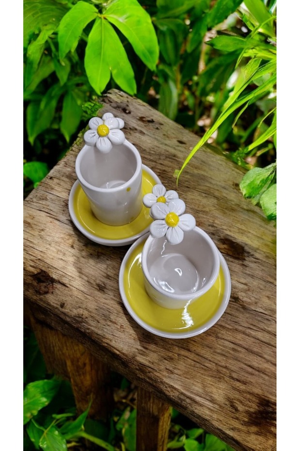 Handmade Daisy Design 2 Persons 4 Pieces Coffee Cup Set 110 Ml.