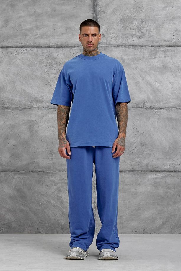 Mavi Yıkamalı Basic Baggy Eşofman - 4