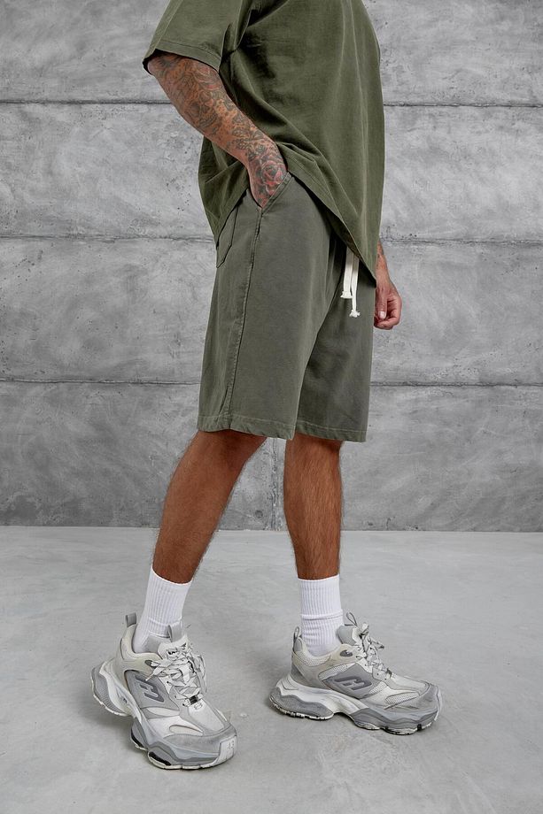 Haki Yıkamalı Oversize Şort - 3
