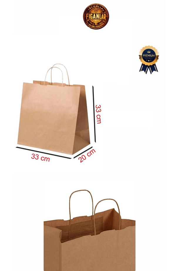 1. Kalite Büyük Boy Geniş Körüklü Kraft (kağıt Poşet Çanta ) 33x20x33 10 Adet Hediye Poşeti - 4
