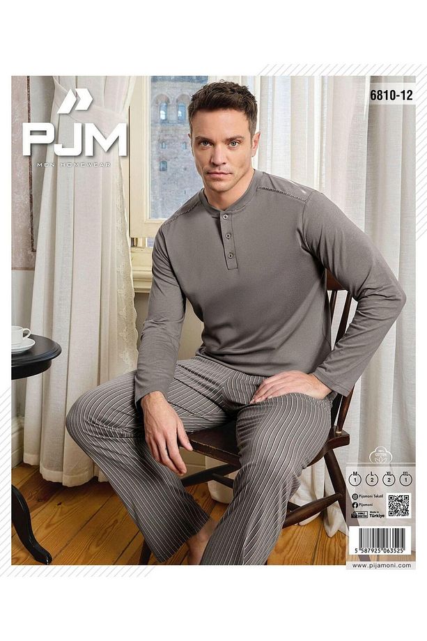 Erkek Düğme Yaka Uzun Kol Mevsimlik Pijama Takımı 6810/12 - 1 Adet - 2