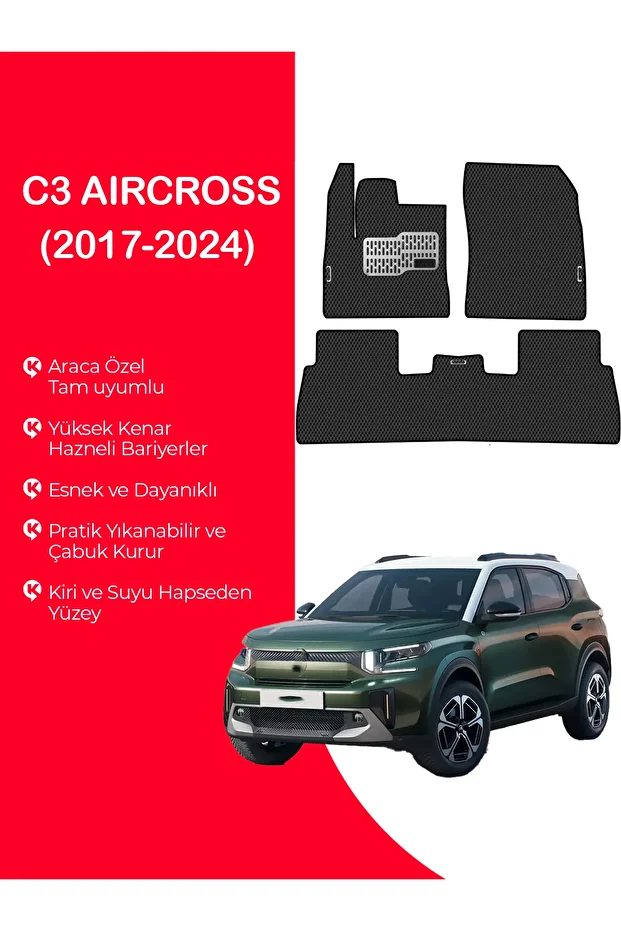 C3 AIRCROSS Uyumlu Hücreli Yüzey Eva Paspas Seti Paspas Takımı Siyah Yüzey - 1