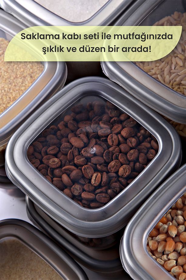 6'lı Kare Erzak Saklama Kabı Seti - Sızdırmaz Kapaklı Çok Amaçlı Bakliyat Saklama Kutusu - 1200 ml - 4