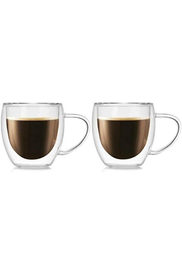 Set of 2 double-walled glass coffee cups for tea, nescafe and coffee