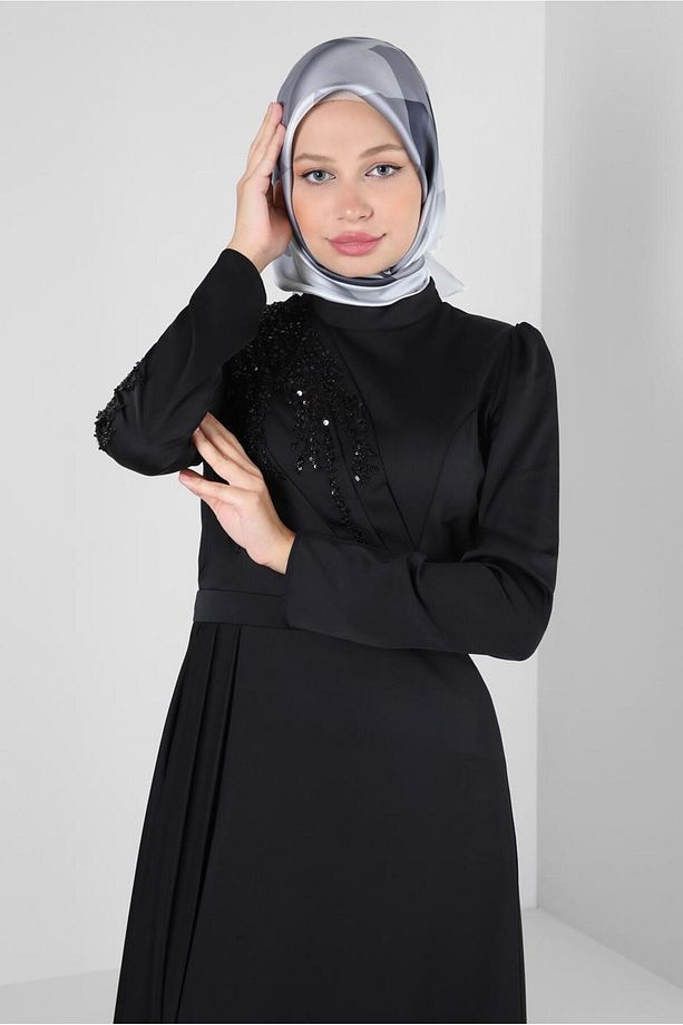 PUL PAYET İŞLEMELİ SATEN ABİYE ELBİSE 50319 - 2