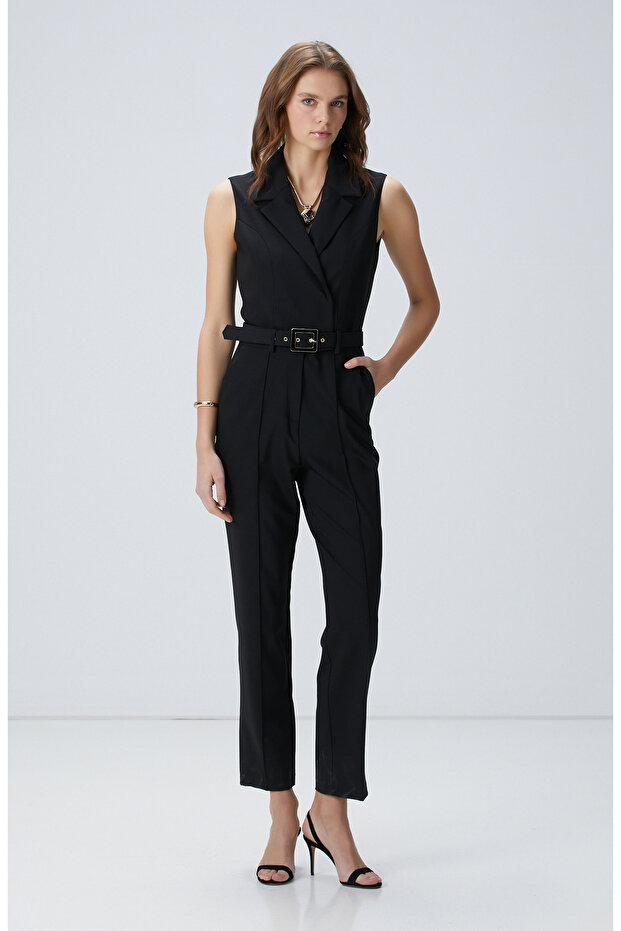 Siyah Yün Karışımlı Tulum - 5