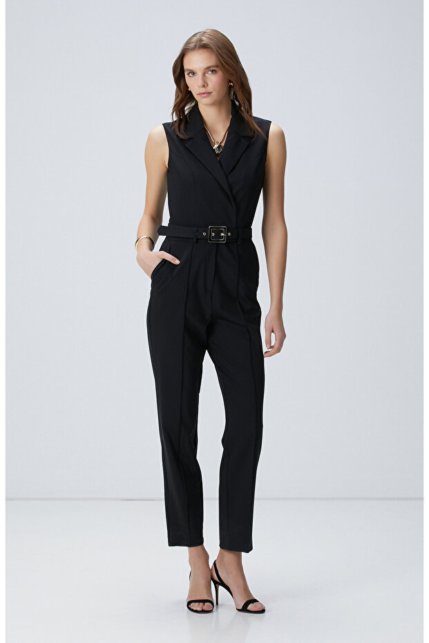 Siyah Yün Karışımlı Tulum - 3