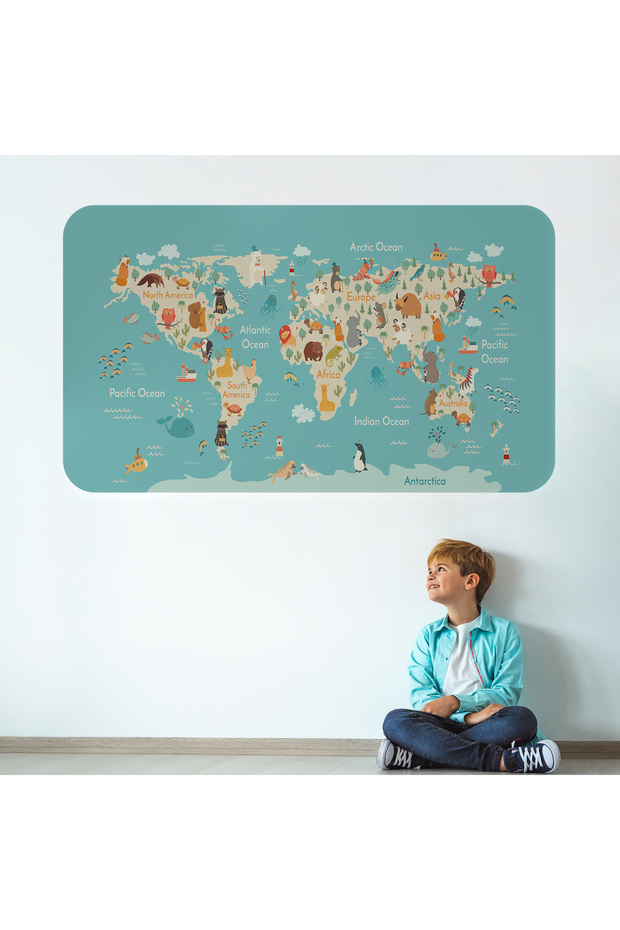Educational Children's Room World Map World Atlas Children and Baby Wall Sticker-3770