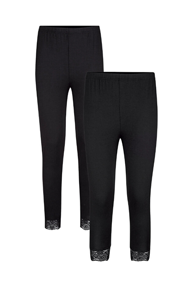 Black Lace High Waist Viscose Lycra Leggings Pack of 2 (with Plus Size Option)