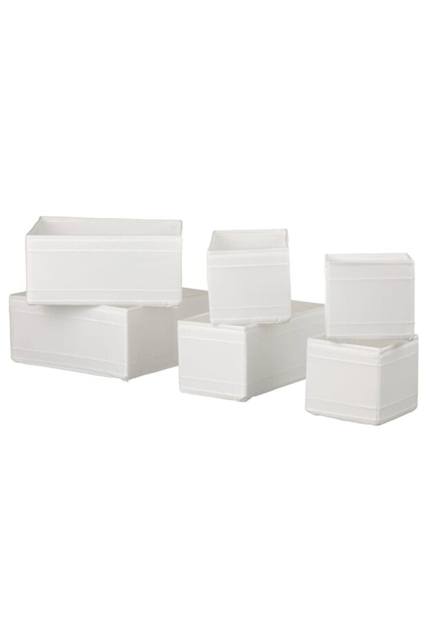 IKEA SKUBB Box Set – 6-Piece White Fabric Organizers, Foldable, Lightweight,
