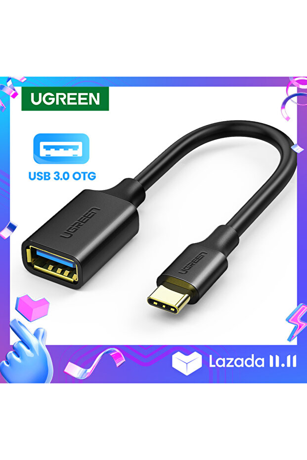 كابل USB-C ذكر إلى USB 3.0 أنثى OTG أسود