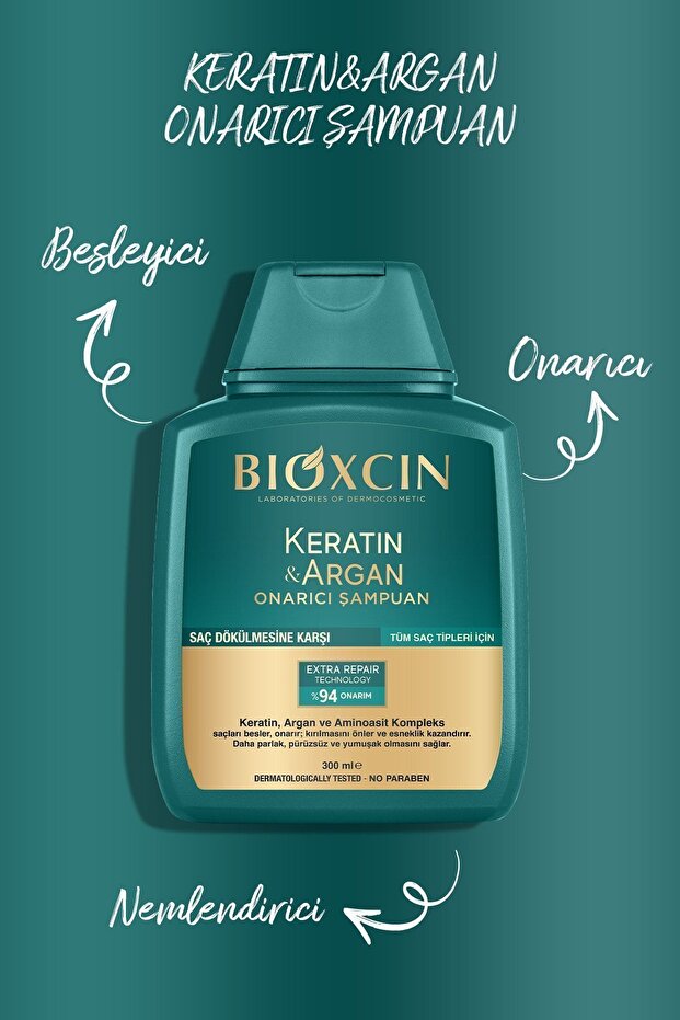 Keratin & Argan Onarıcı Şampuan 300ml + Keratin Argan Saç Bakım Yağı + Saç Kremi - 2