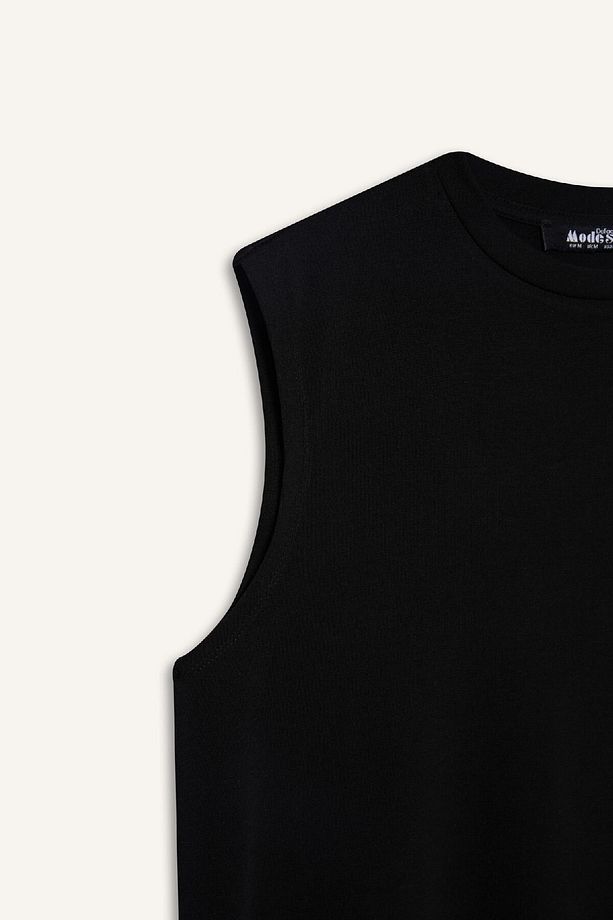 Regular Fit Bisiklet Yaka Basic Düz Kolsuz Siyah Tesettür Tişört Tunik A8352ax25sp - 8