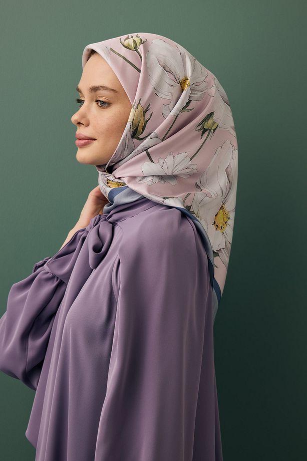 Twill İpek Eşarp Daisy Leylak - 5