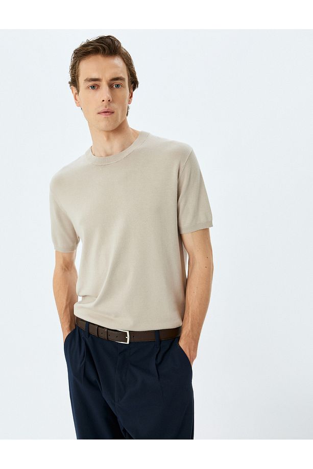 Regular Fit Bisiklet Yaka Viskon Basic Kısa Kollu Triko Tişört - 2