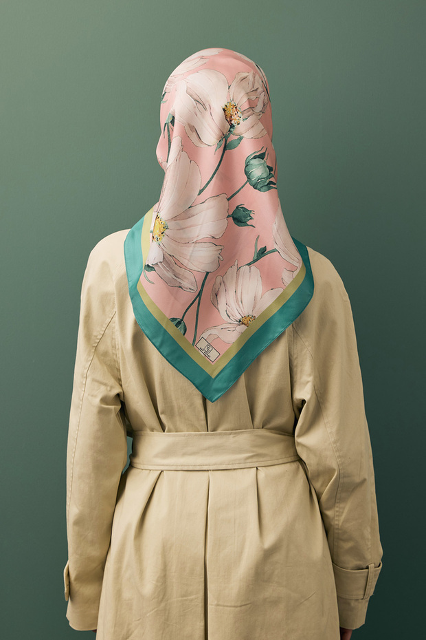 Twill İpek Eşarp Daisy Pudra - 6