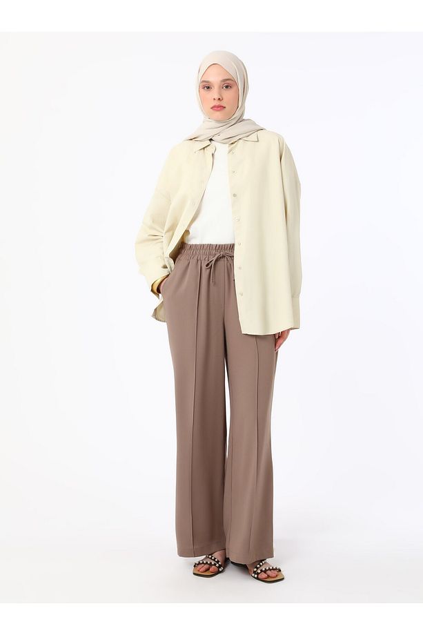 Basic Kalıp Önü Nervür Detaylı Krep Pantolon - Refka - 3