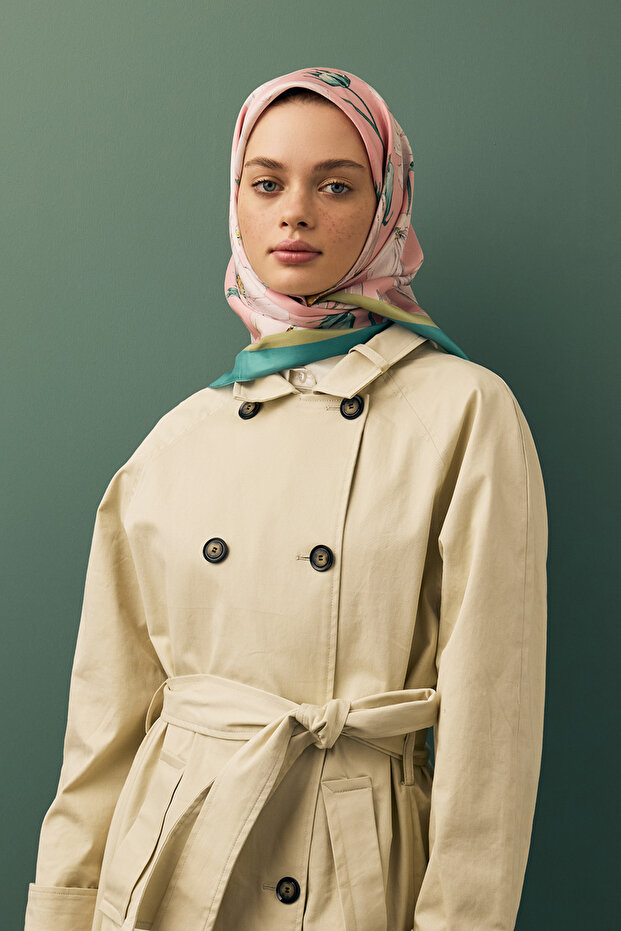 Twill İpek Eşarp Daisy Pudra - 2