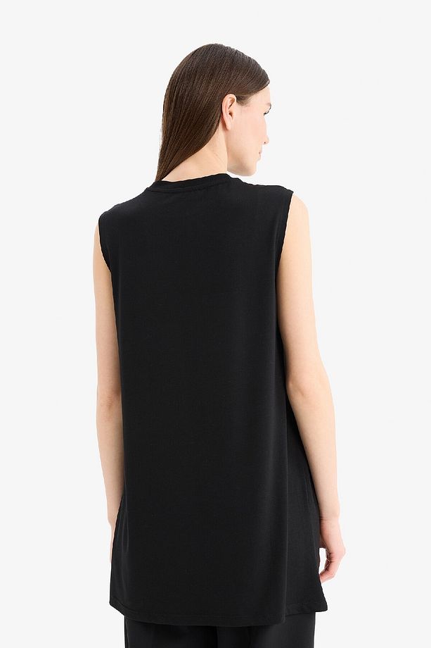 Regular Fit Bisiklet Yaka Basic Düz Kolsuz Siyah Tesettür Tişört Tunik A8352ax25sp - 6