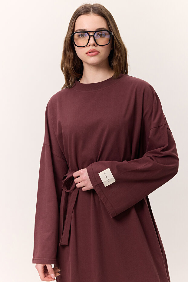 OVERSIZE UZUN RAHAT ELBİSE BORDO - 2