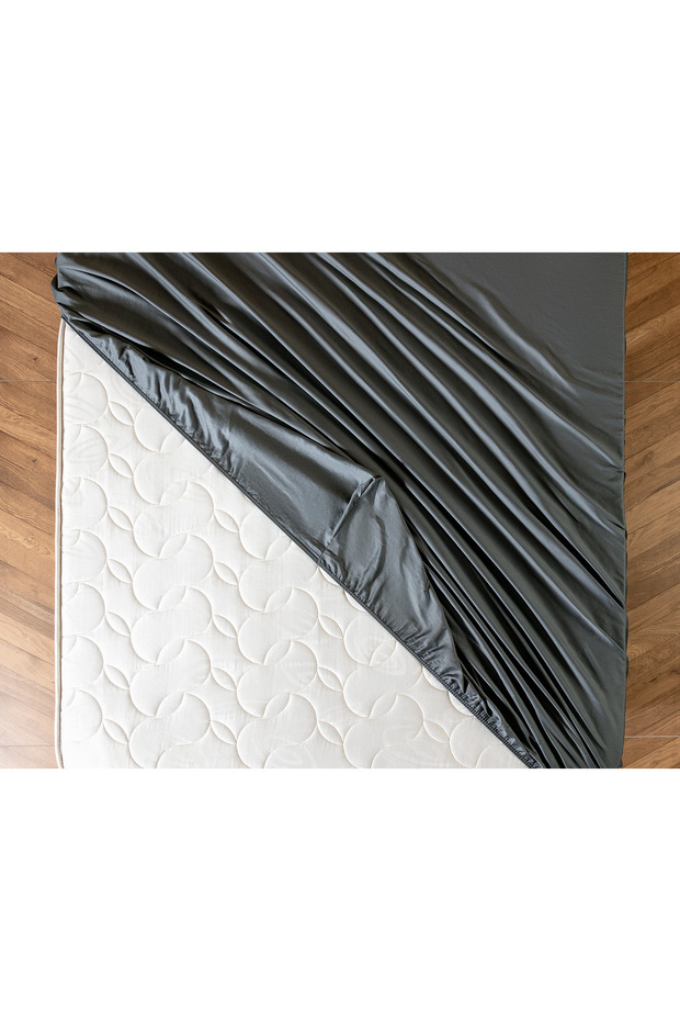 Ciel King Size Elastic Satin Bed Sheet - Dark Gray
