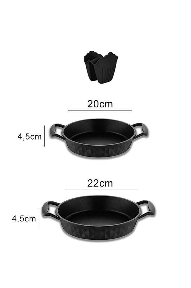 Kuvars Döküm 20 - 22 Cm Titanyum Kaplama 2'li Sahan (OMLET) Seti Siyah - 2
