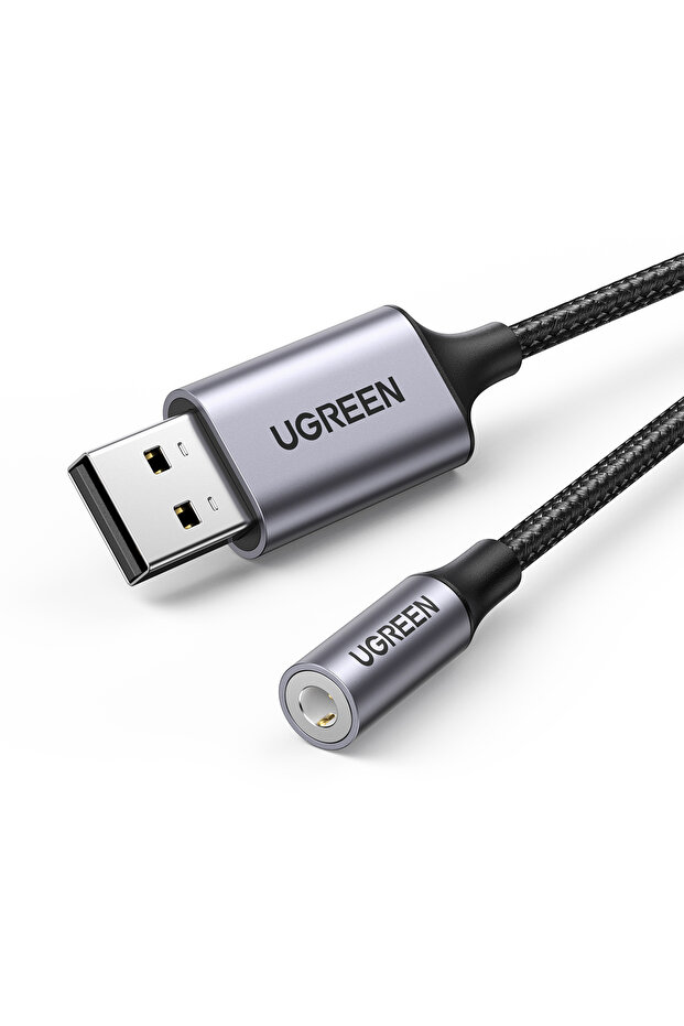 محول صوت ستيريو خارجي من USB-A إلى 3.5 ملم، رمادي اللون