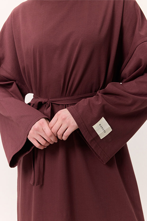 OVERSIZE UZUN RAHAT ELBİSE BORDO - 3