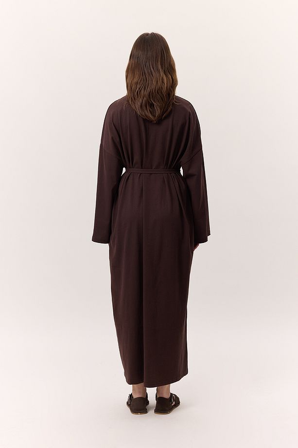 OVERSIZE UZUN RAHAT ELBİSE ACI KAHVE - 6