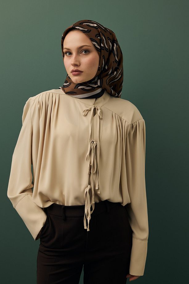 Twill İpek Eşarp Aura Kahve - 1