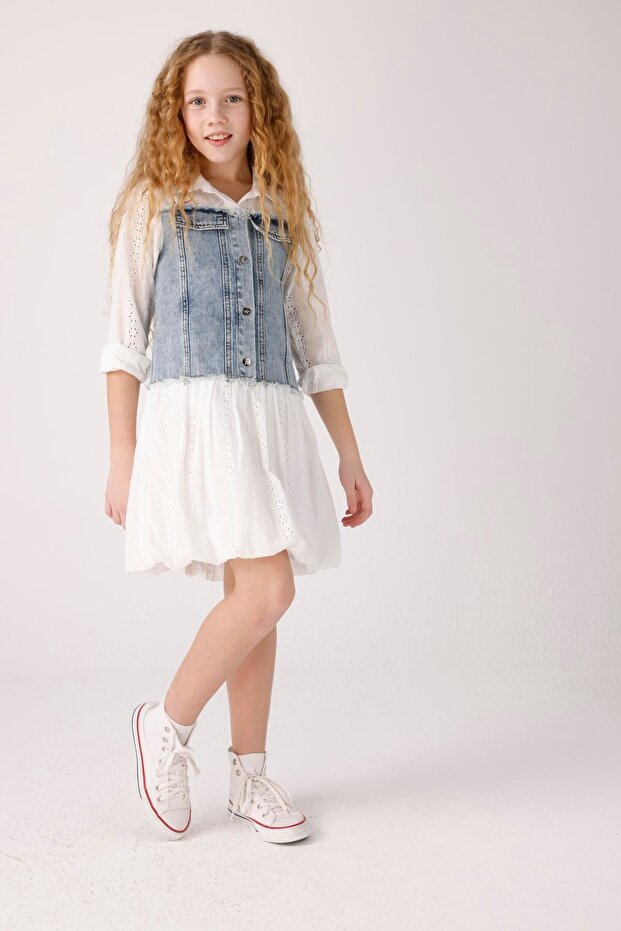 فستان من قماش الدنيم - أزرق - 5