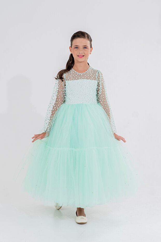 Dotted Ruffled Girl's Evening Dress