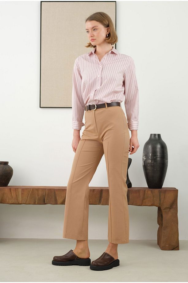 Önü Yarım Nervürlü Pantolon Camel - 1