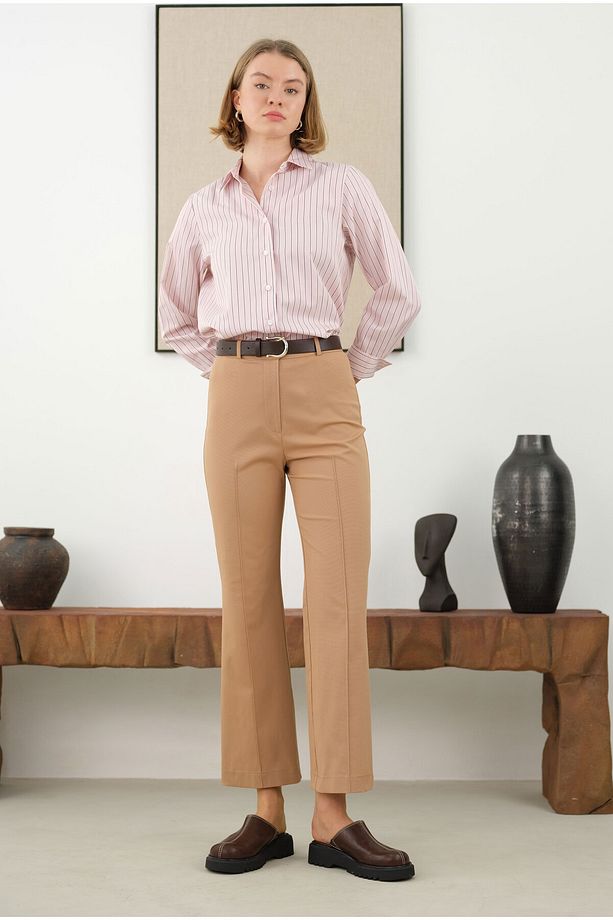 Önü Yarım Nervürlü Pantolon Camel - 4