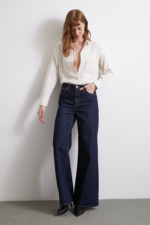 Multi Çizgili Cepli Gömlek Bej - 5