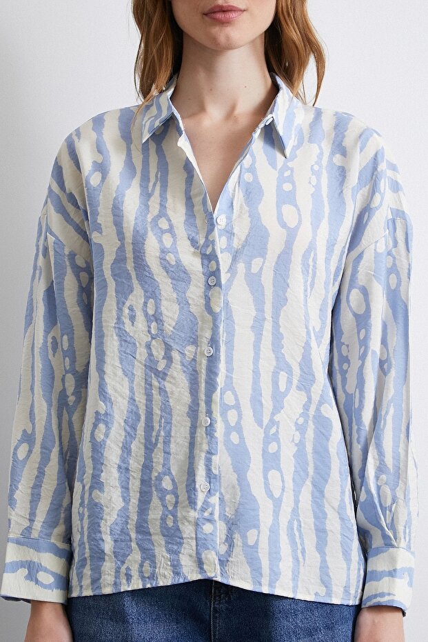 Zebra Desen Modal Gömlek Mavi - 2