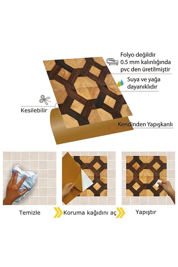 Kendinden Yapışkanlı Ahşap 008 Desenli Pvc Karo 30x30 Cm (33 ADET) 3m2 - 3