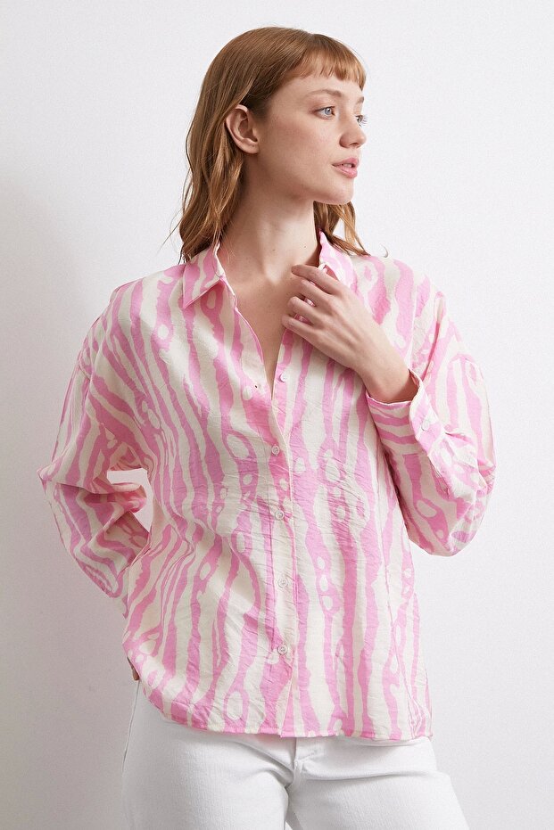 Zebra Desen Modal Gömlek Pembe - 1