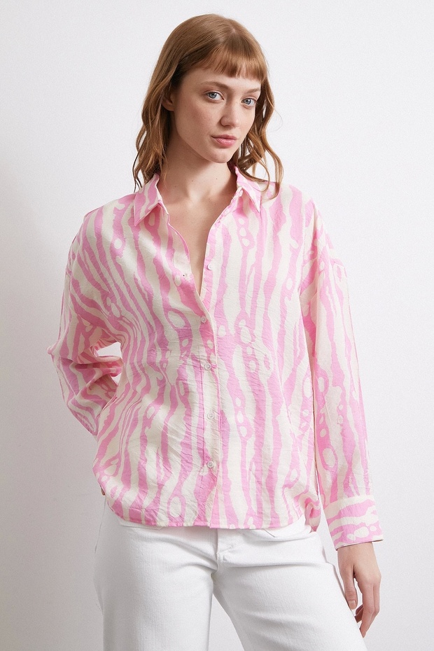 Zebra Desen Modal Gömlek Pembe - 6
