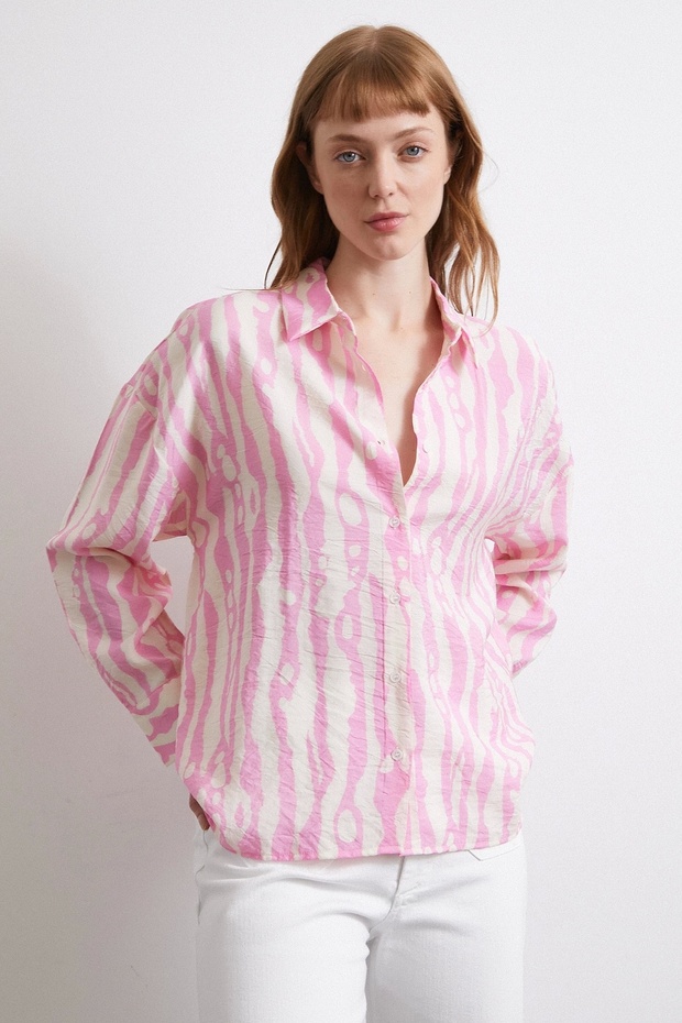 Zebra Desen Modal Gömlek Pembe - 5