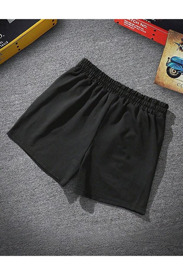 شورت رجالي من القطن الممشط بدون نمط أسود سادة - 3