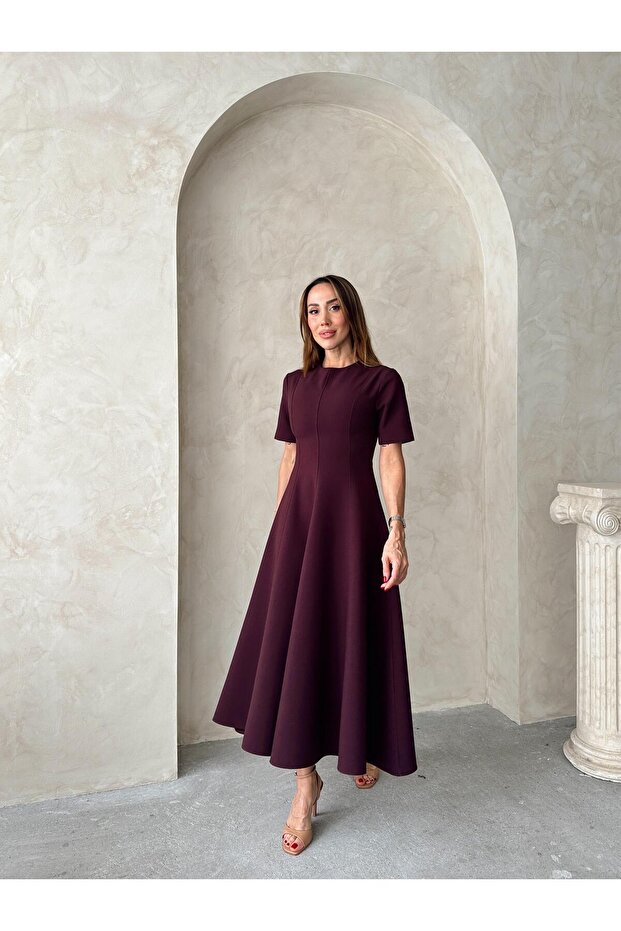 Women Maxi Length Flared Princess Plum Dress