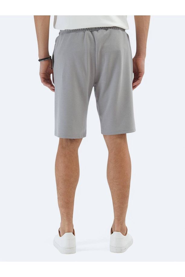 Gri Düz Örme Jogging Fit Spor Bermuda - 5