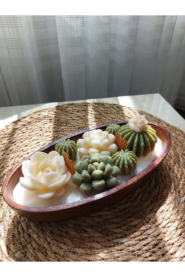 Saksıda Kaktüs Seti- 8’li Mini Dekoratif Sukulent, Hediyelik Mum Seti - 2