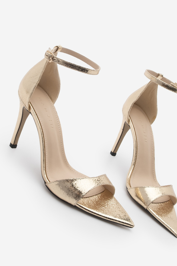 Women's Pointed Toe Strappy Ankle Strap Classic Heeled Sandals Vilena Gold