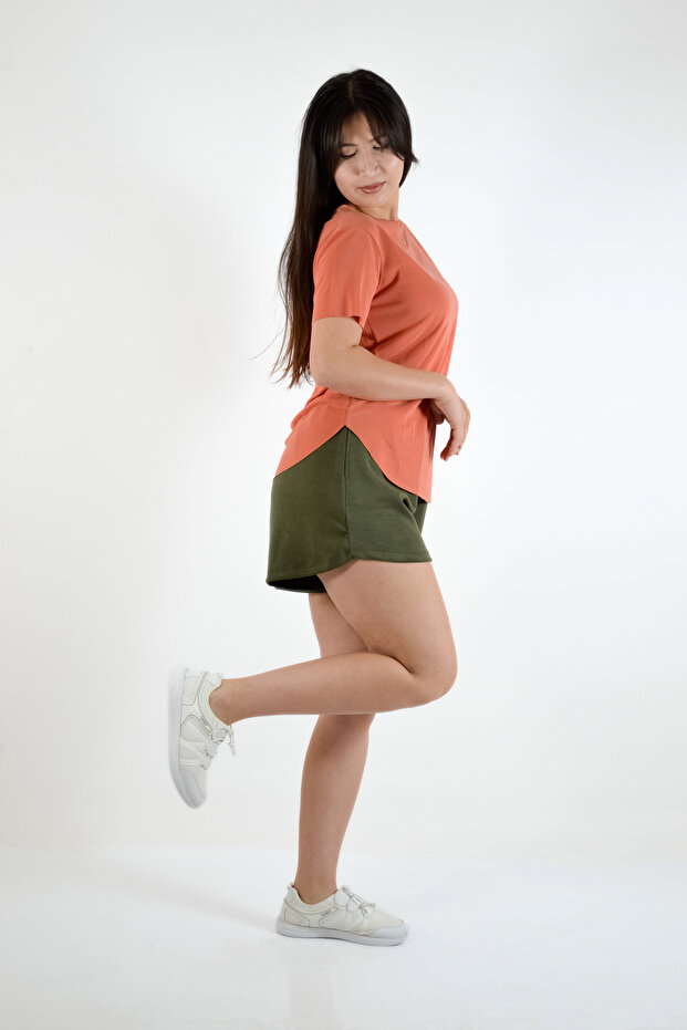 Sıfır Yaka Yan Yırtmaçlı Modal Basic T-Shirt - 2